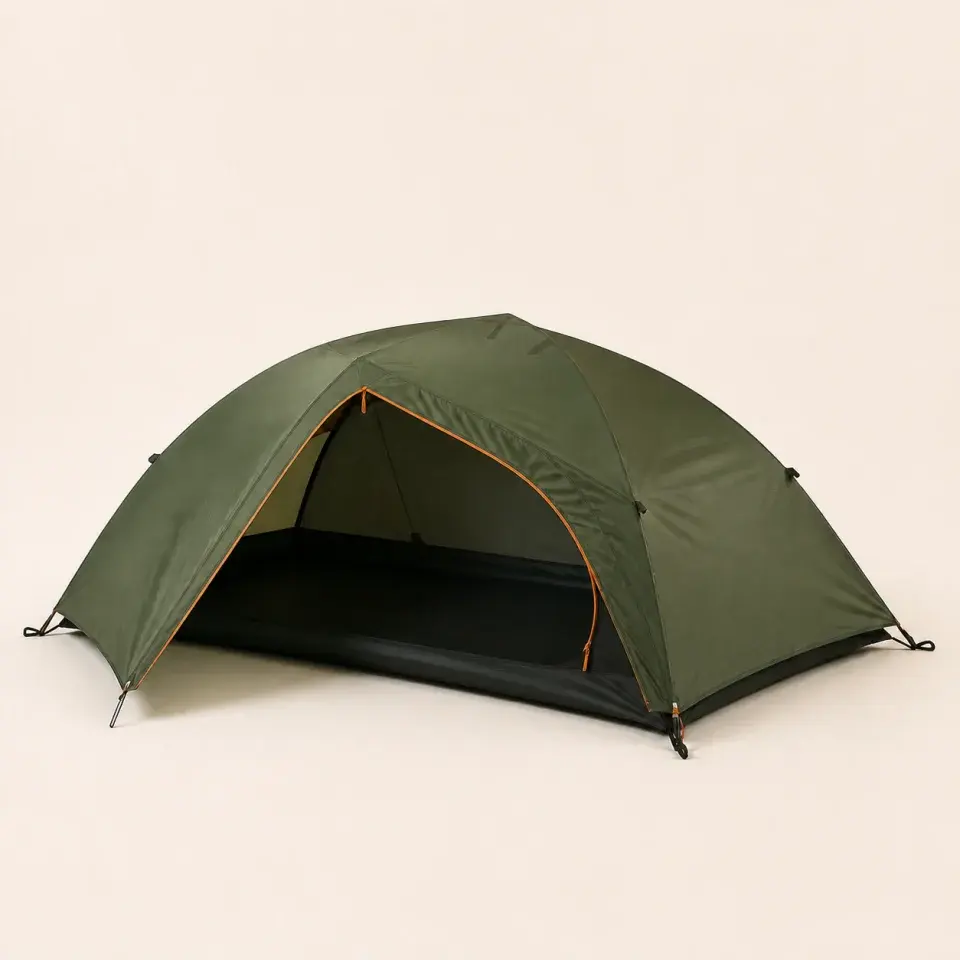 RidgeLine 50 compact forest-green camping tent with orange trim
