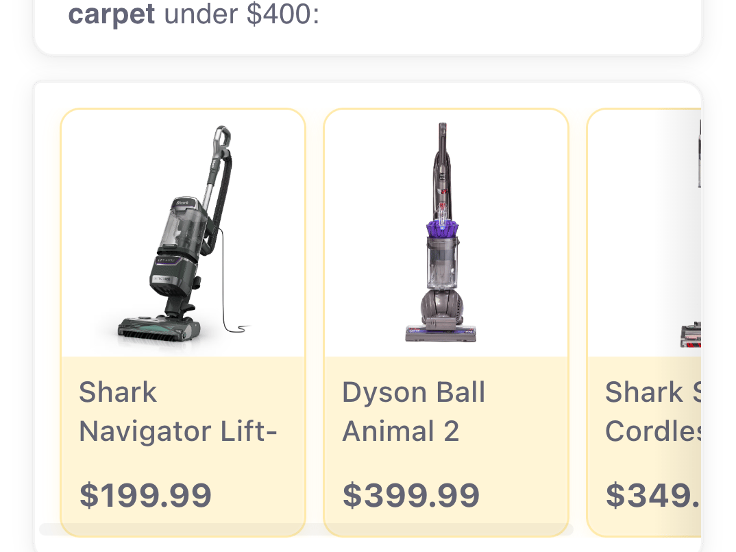 BuyScout chat showing personalized product recommendations