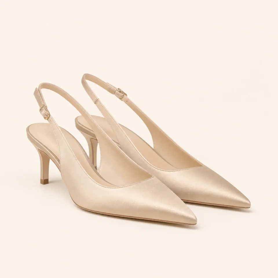 Lina champagne satin slingback shoes with minimalist heels