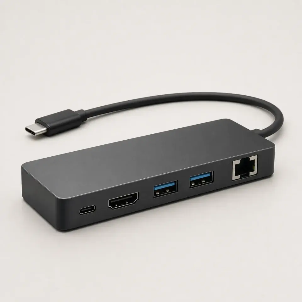 Portwell Dock 12 USB-C dock with HDMI, USB, power, and Ethernet ports