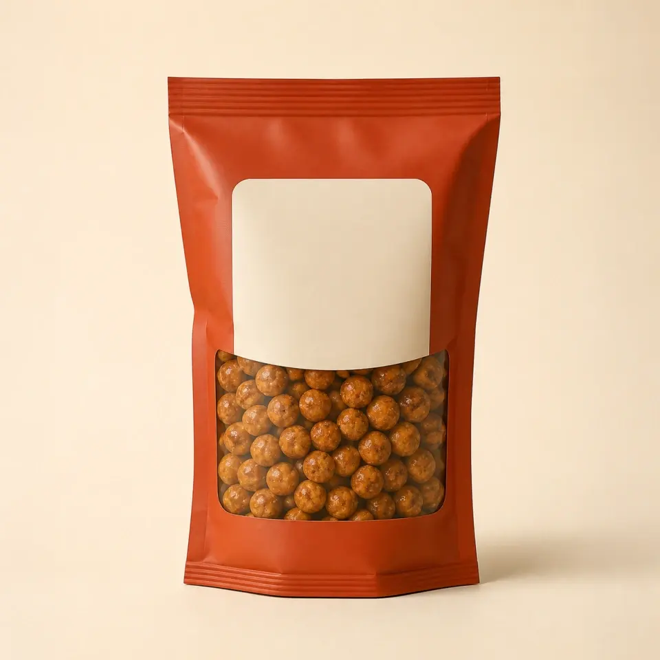 Ember barbecue chickpeas in a burnt-orange snack pouch