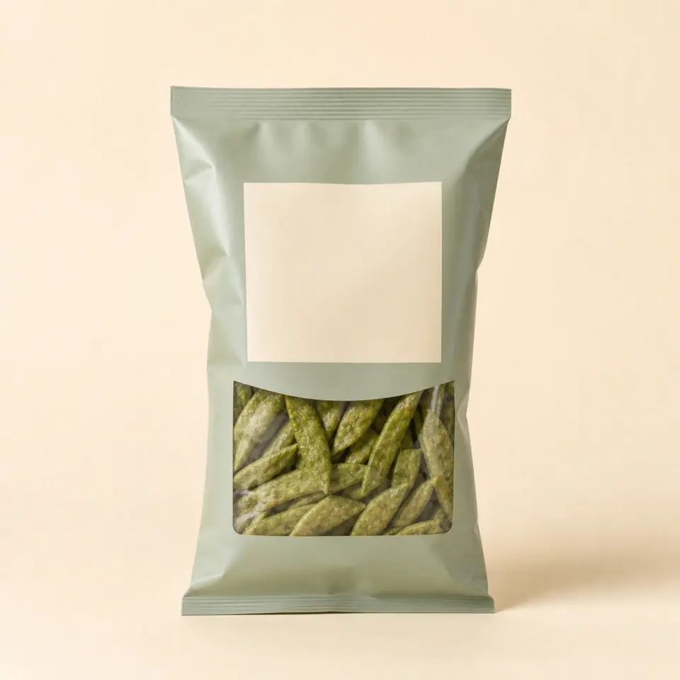 SeaSalt snap-pea crisps in a muted sea-green snack pouch